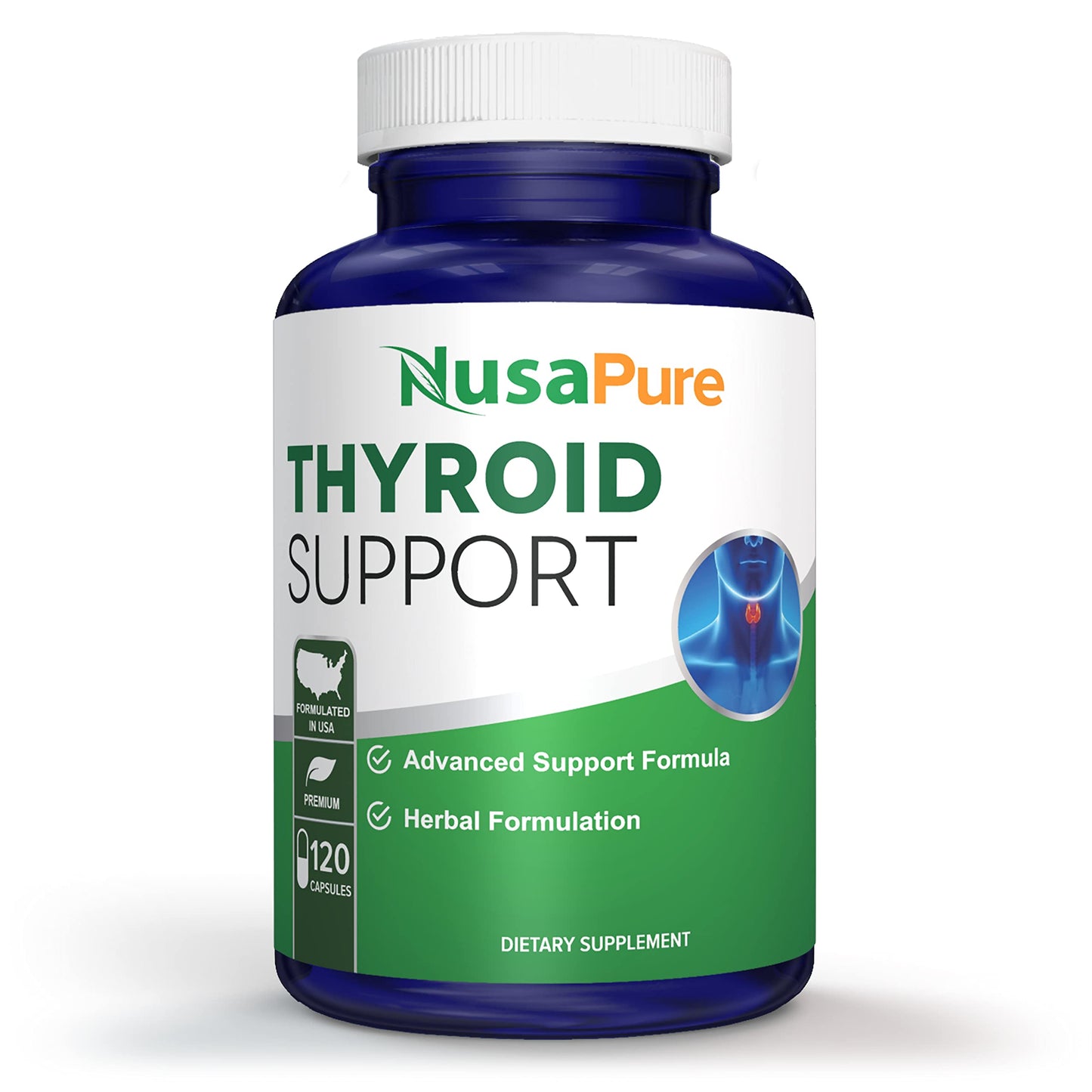 NusaPure Thyroid Support Supplement (Non-GMO) 120 caps, Ashwaganda, Iodine, Zinc, kelp, Vitamin B12, L-Tyrosine, Selenium, Copper NusaPure