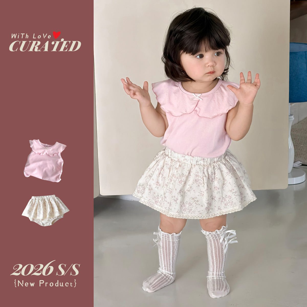 Baby Girl Princess Style Sleeveless Floral Romper Two-Piece Set for Summer eprolo