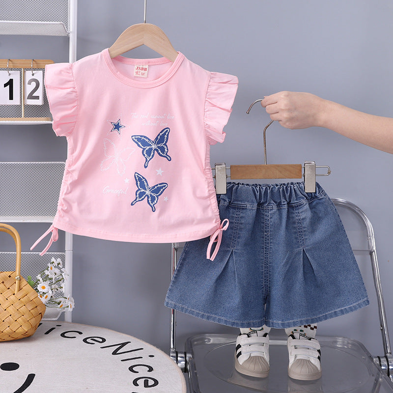 Cute printed butterfly short sleeved baby shorts two-piece set eprolo
