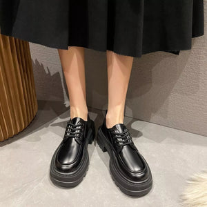 Chunky Platform Lace-Up Loafers with Glossy Finish