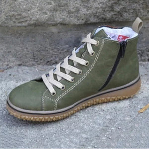Faux Suede Lace-Up Ankle Boots with Warm Fleece Lining