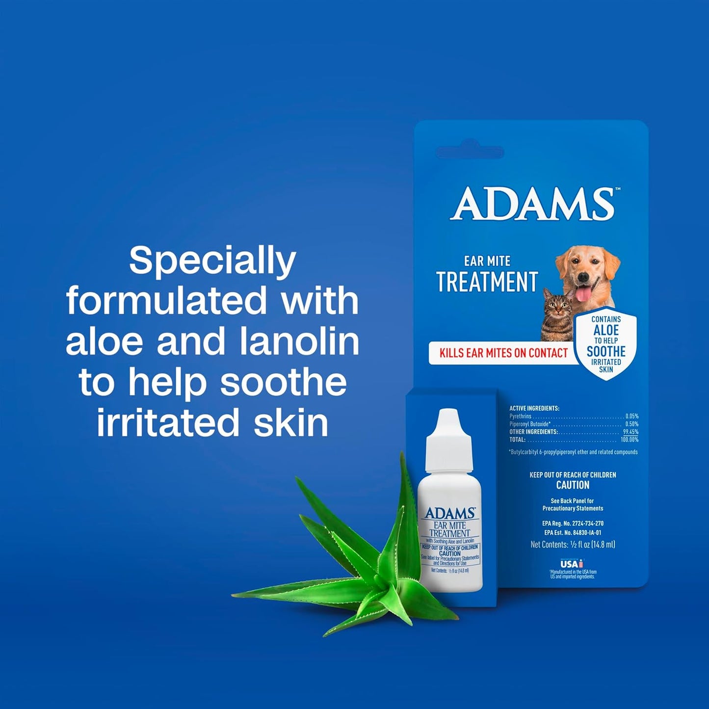 Adams Ear Mite Treatment for Dogs & Cats 0.5oz Kills Mites Fast Soothes Pet Ear 2PCK Paw and Tail Supply