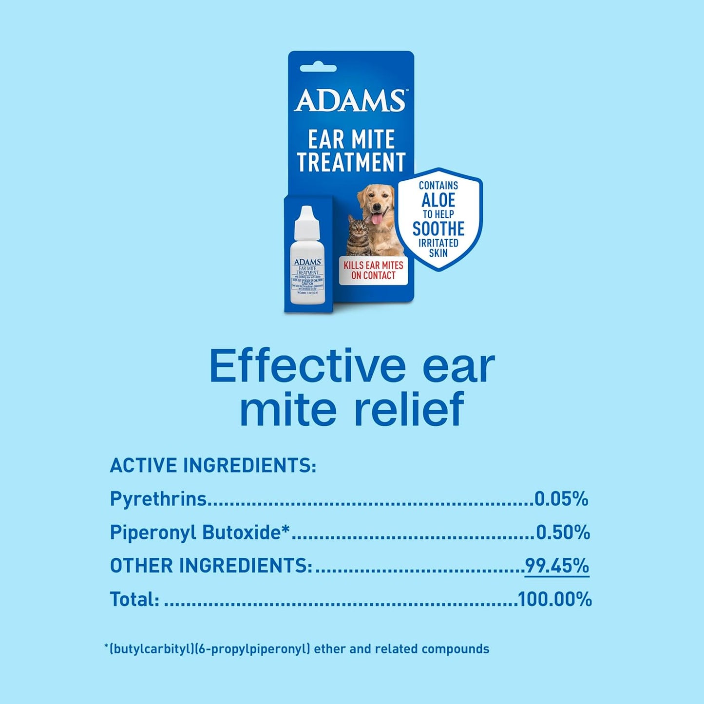 Adams Ear Mite Treatment for Dogs & Cats 0.5oz Kills Mites Fast Soothes Pet Ear 2PCK Paw and Tail Supply