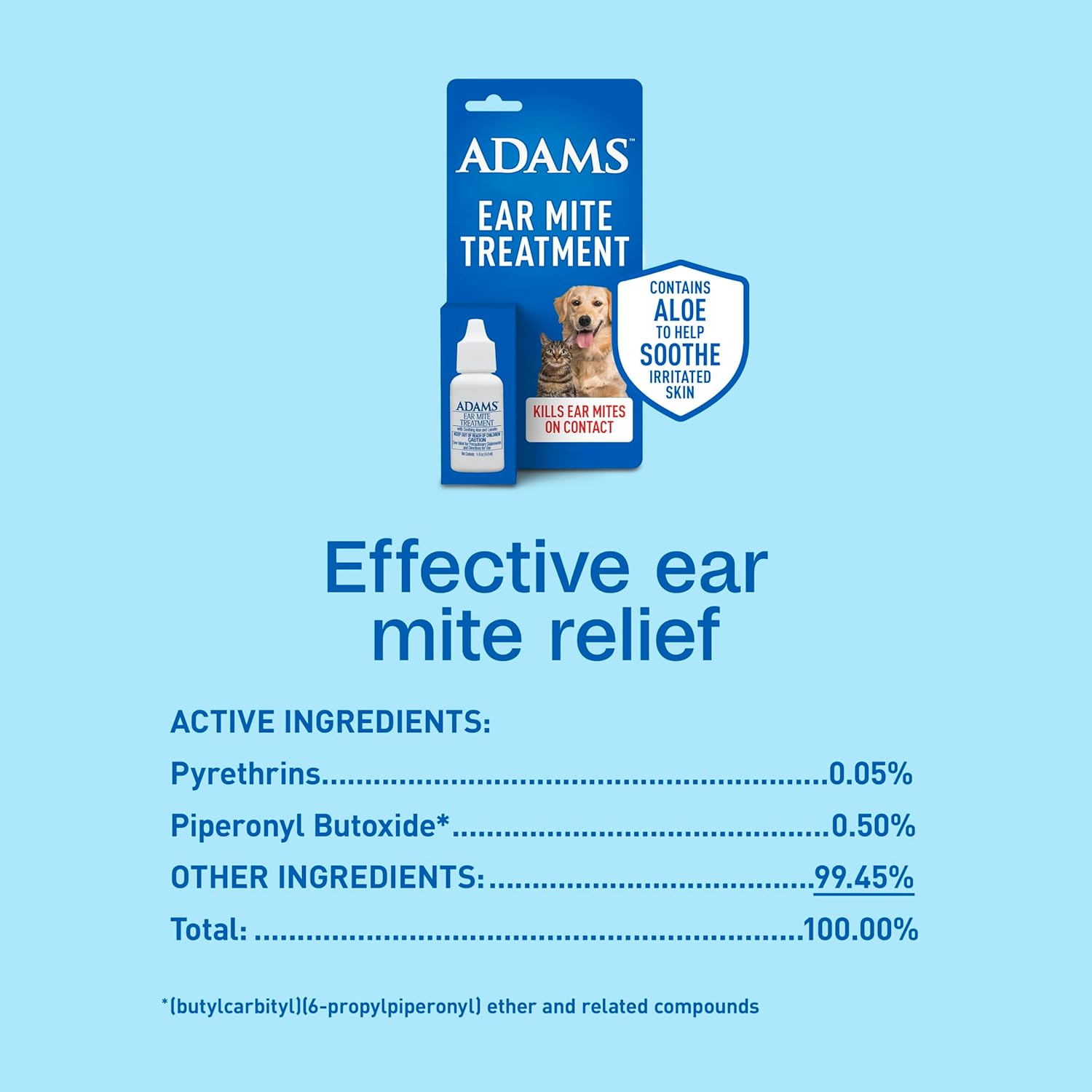 Adams Ear Mite Treatment for Dogs & Cats 0.5oz Kills Mites Fast Soothes Pet Ear 2PCK Paw and Tail Supply