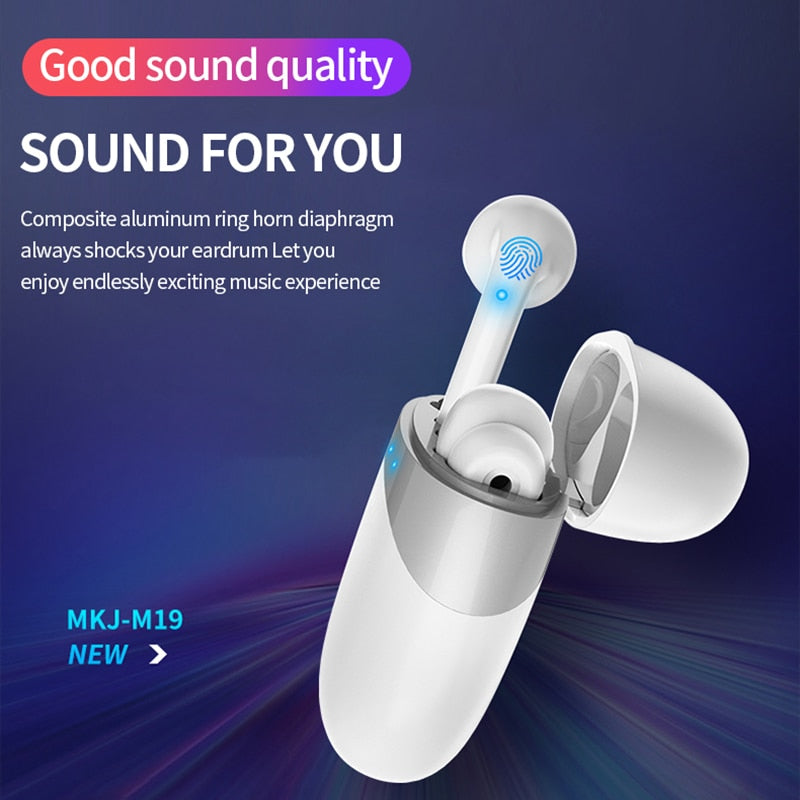 M19 TWS Wireless Bluetooth Headset V5.0 Stereo Bass Touch Operation Earbud  Headset for Huawei iPhone Xiaomi Samsung Phone eprolo