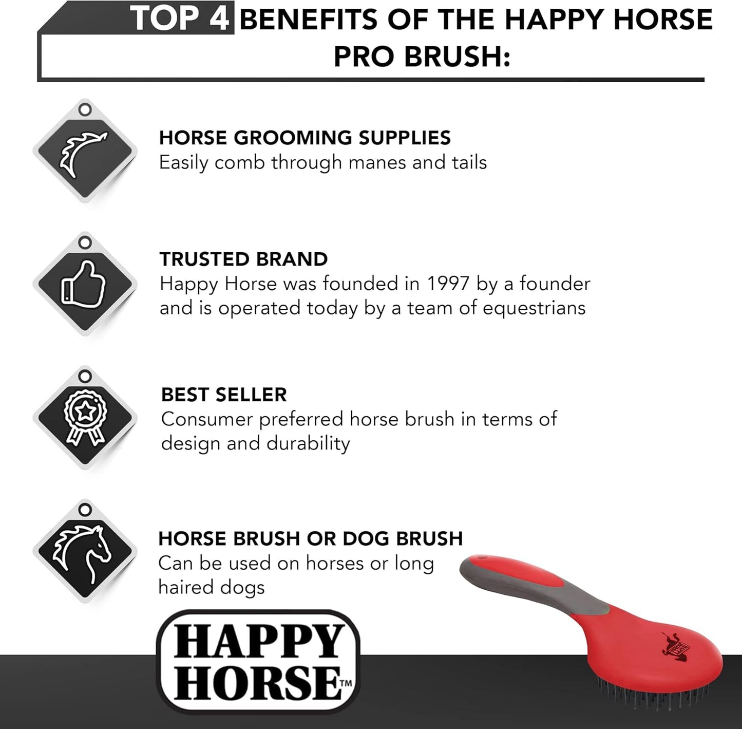 Happy Horse Mane & Tail Brush + Shapley’s M-T-G Plus 32oz Equine Grooming Kit Paw and Tail Supply