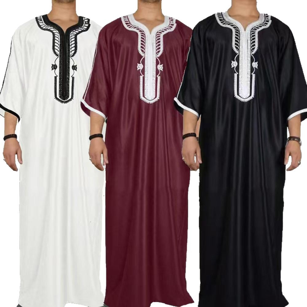 Men's clothing short sleeved embroidered V-neck loose men's robe eprolo