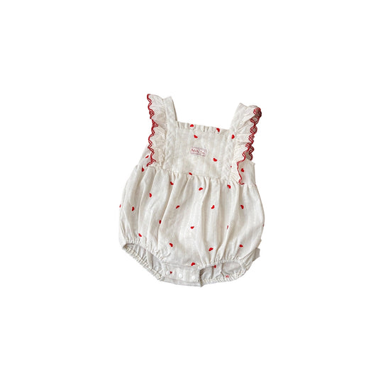 Cotton Romper for Baby Girls, Sweet Ruffled Heart-Shaped Triangular Bodysuit, Baby Girl Onesie Summer eprolo