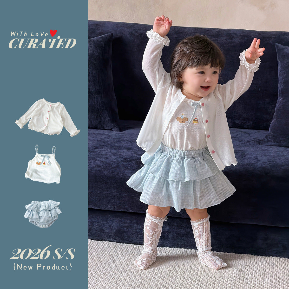 Cute Cartoon Strap Ruffle Bloomers Dress Set for Girls Kids Clothing, Summer Outfit Two-Piece Set eprolo
