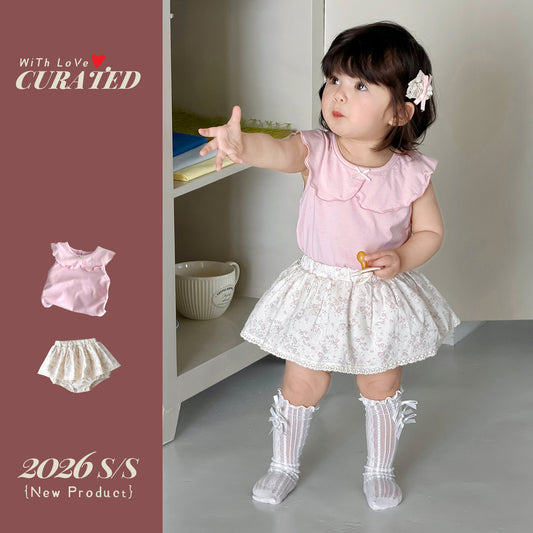 Baby Girl Princess Style Sleeveless Floral Romper Two-Piece Set for Summer eprolo