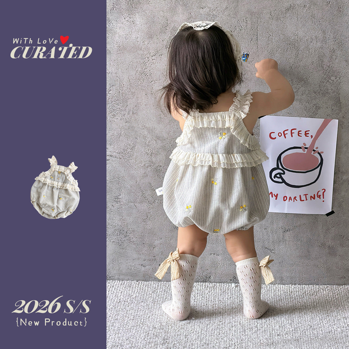 Lightweight Romper Sweet Lace Trim Infant Crawling Suit Toddler Strap One-Piece eprolo