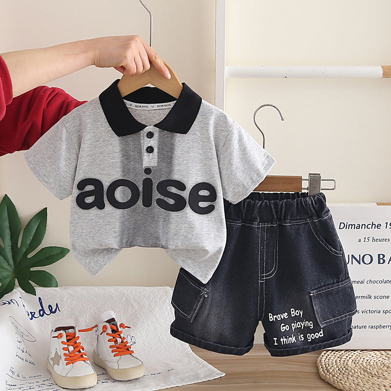 Children's summer letter short sleeved polo shirt two-piece set eprolo