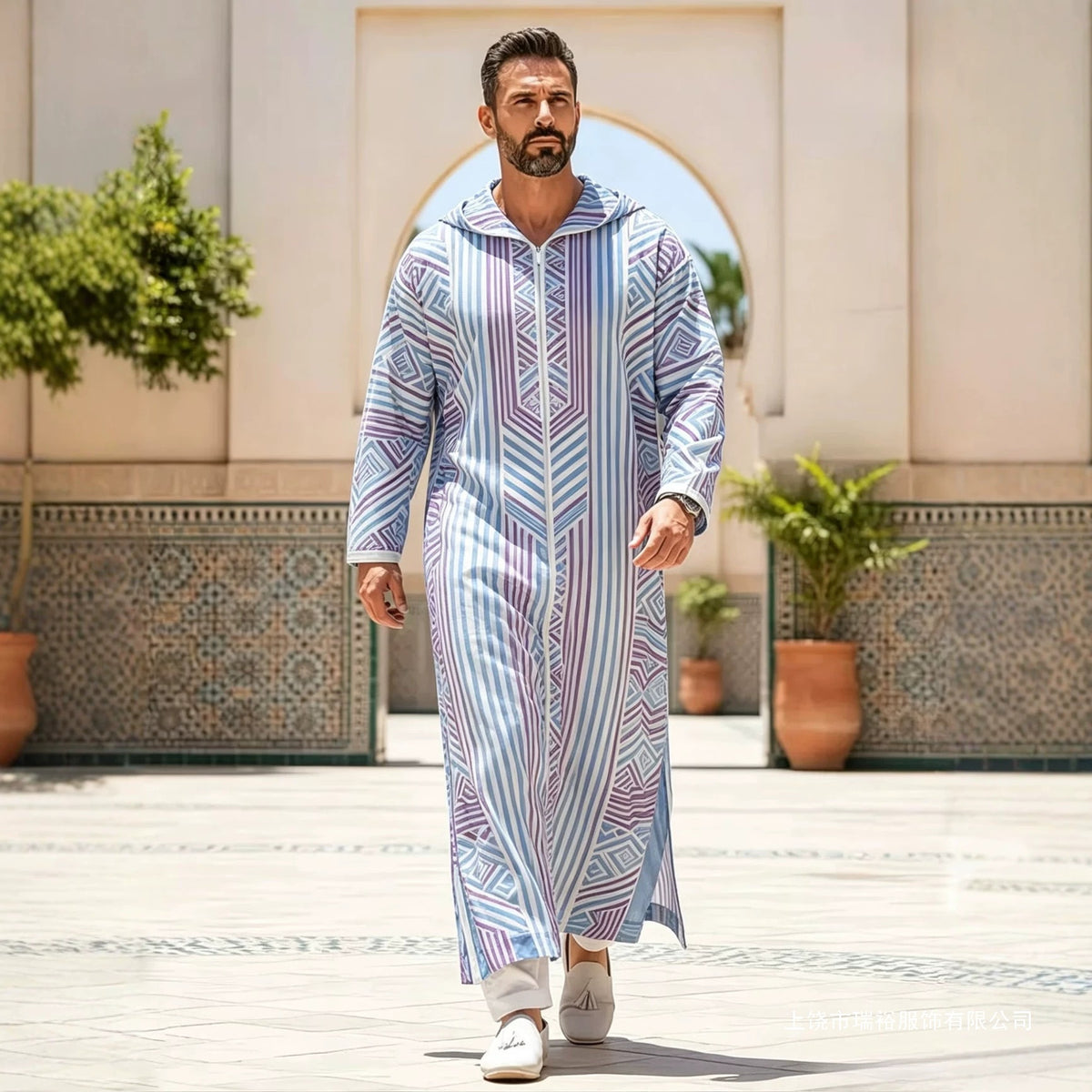 Summer traditional long robe hooded loose daily digital printed long robe eprolo