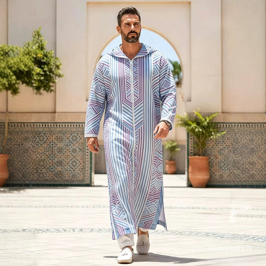 Summer traditional long robe hooded loose daily digital printed long robe eprolo