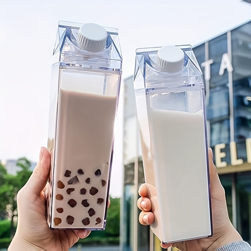 1pc/2pcs, Stylish Milk Carton Water Bottle, Travel Friendly: Fits In Any Backpack And Even Car Cup Holders, Suitable For Cold Drinks, Fruit Juice, Milk