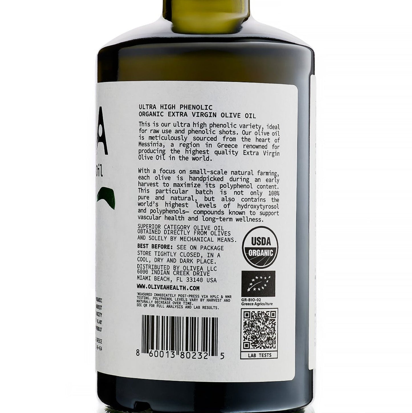 Ultra High Phenolic Extra Virgin Olive Oil — 1,000+ mg/kg Polyphenols Olivea