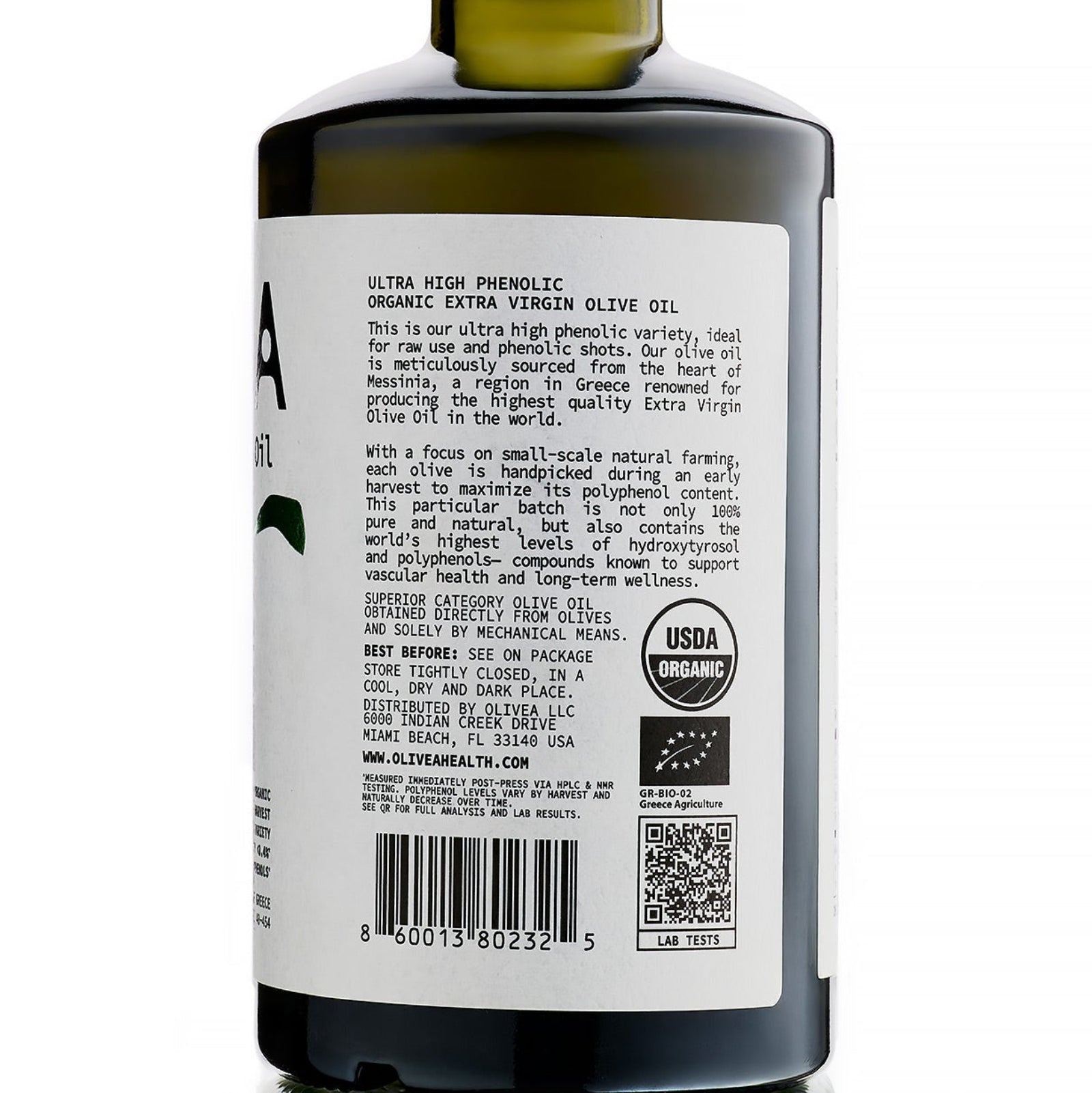 Ultra High Phenolic Extra Virgin Olive Oil — 1,000+ mg/kg Polyphenols Olivea