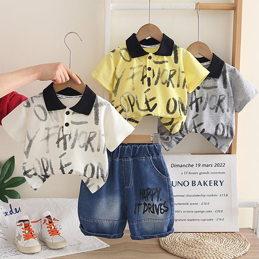 Baby Summer Clothes Letter Polo Shirt Short Sleeve Two Piece Set eprolo