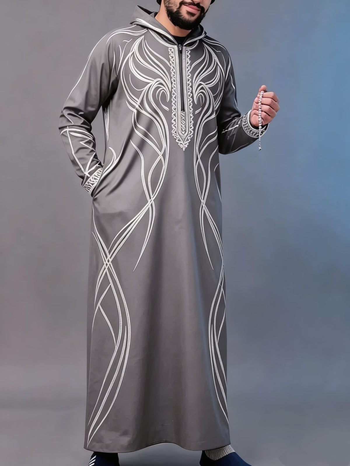 Summer traditional long robe hooded loose daily digital printed long robe eprolo