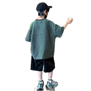 Boy's Stripe Short Sleeve and Shorts Set