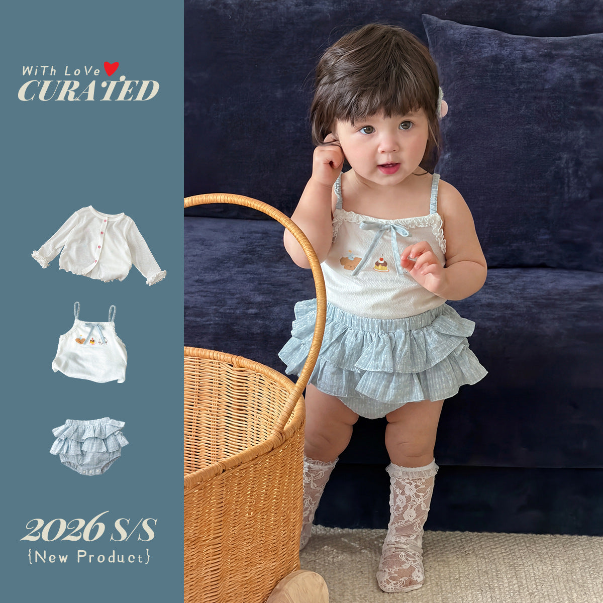 Cute Cartoon Strap Ruffle Bloomers Dress Set for Girls Kids Clothing, Summer Outfit Two-Piece Set eprolo