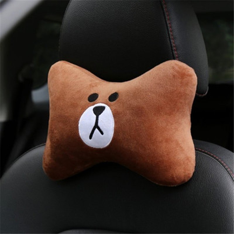 Cute Cartoon Car Headrest Pillow Brown Bear Car Neck Rest Support Automotive Interior Seat Cushion Car Accessories Car Styling eprolo