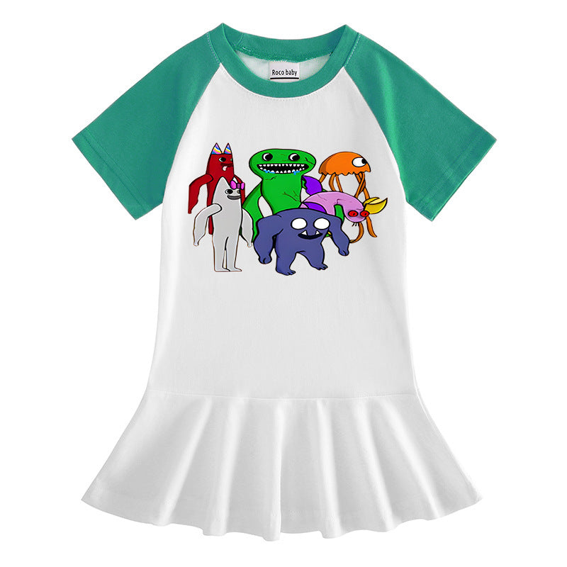 Cartoon half sleeved girl dress with contrasting colors eprolo