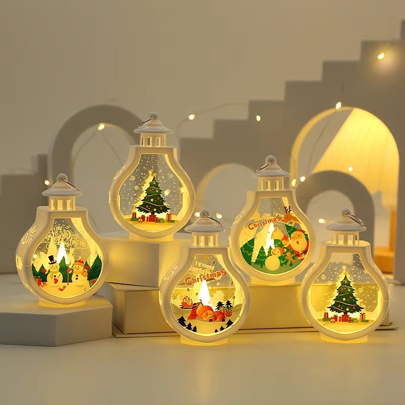 Christmas Lantern LED Lighted Snowman Lamp With Santa Claus Decorative Hanging Lanterns Christmas Snow Globes Gifts For Children