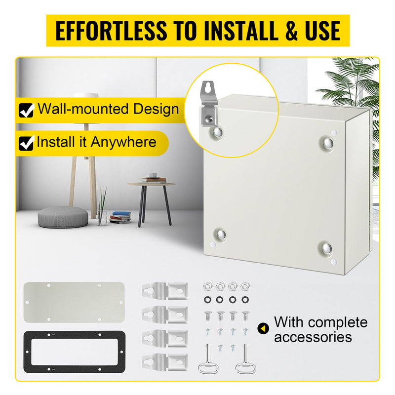 VEVOR NEMA Steel Enclosure, 12 X 12 X 6inch NEMA 4X Steel Electrical Box, IP66 Waterproof & Dustproof, Outdoor Indoor Electrical Junction Box, With Mounting Plate