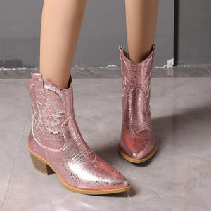 Point Toe Block Heels Boots