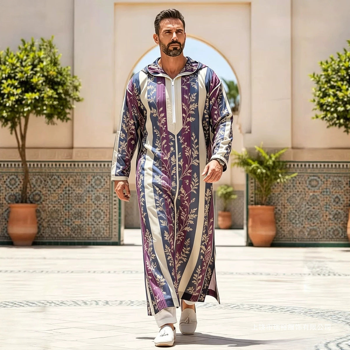 Summer traditional long robe hooded loose daily digital printed long robe eprolo