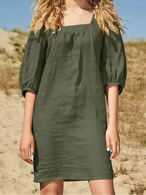 Square Neck Puff Sleeve Mini Dress