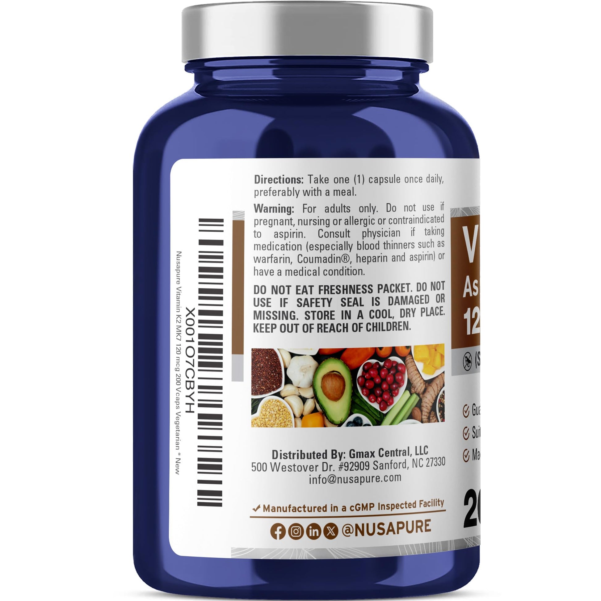 NusaPure Vitamin K2 MK7 120 mcg 200 Veggie Caps (Soy Free, Non-GMO, Vegan) NusaPure
