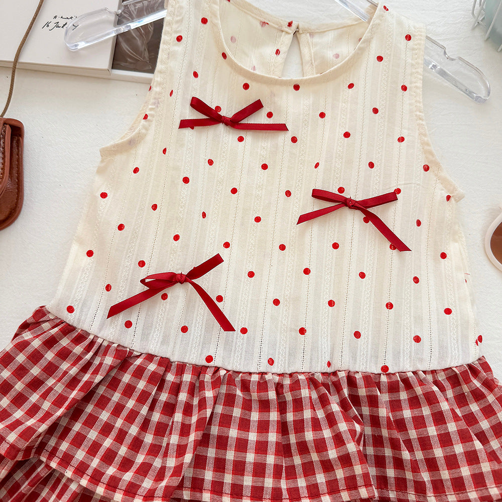 Polka Dot Bow Backless Dress for Girls Red and White eprolo