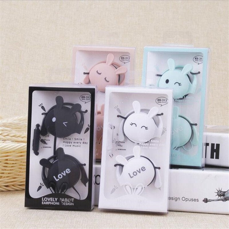 QearFun Cartoon Rabbit Ear Hook Wired Earphone Sport Running Stereo Headphones Children Girl Headset For Mobile Phone eprolo