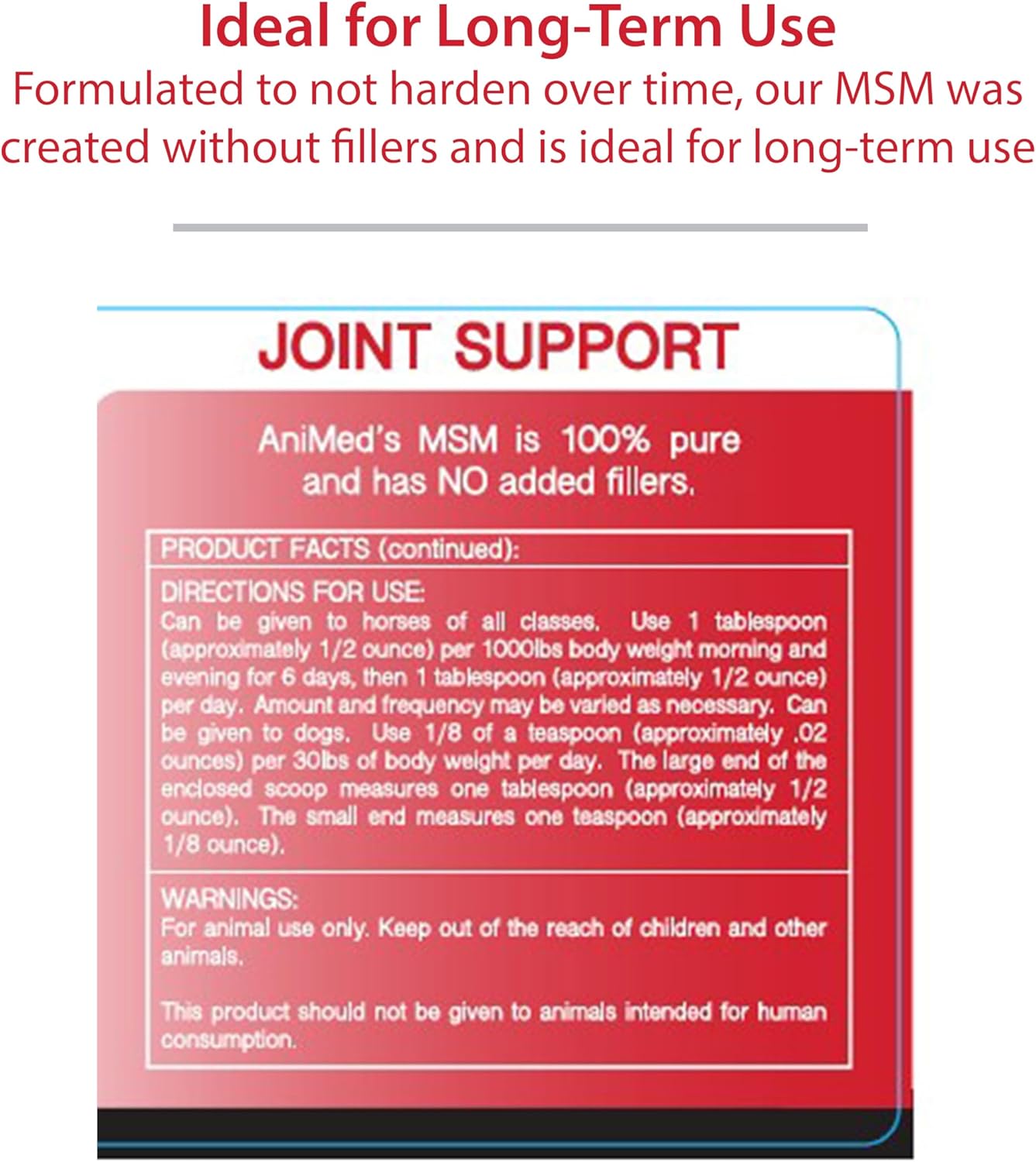 AniMed Pure MSM Horse Joint Supplement Horse Care Support USA Made 16 oz. Paw and Tail Supply