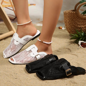Lace Open Toe Flats Sandals