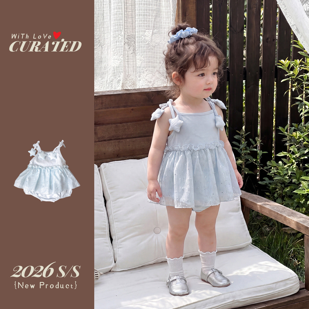 Romper with Star Sequin Tulle Dress, Sleeveless Bodysuit for Infants and Toddlers, Outing Crawling Suit, Girl's Straps One-Piece Clothing eprolo