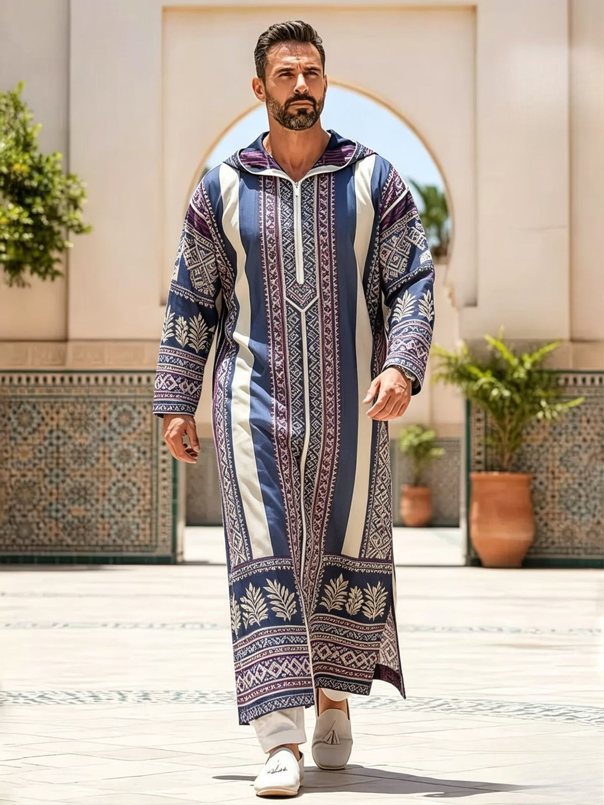 Summer traditional long robe hooded loose daily digital printed long robe eprolo