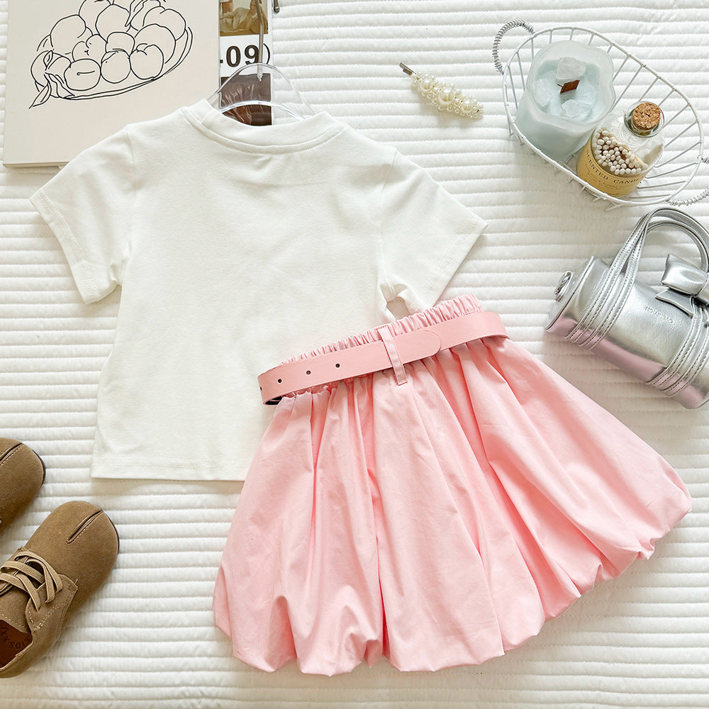 Girl Princess Style Outfit Girl Short Sleeve T-Shirt and Bloomer Shorts Two-Piece Set eprolo