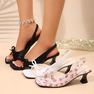Bow Open Toe Block Heel Sandals