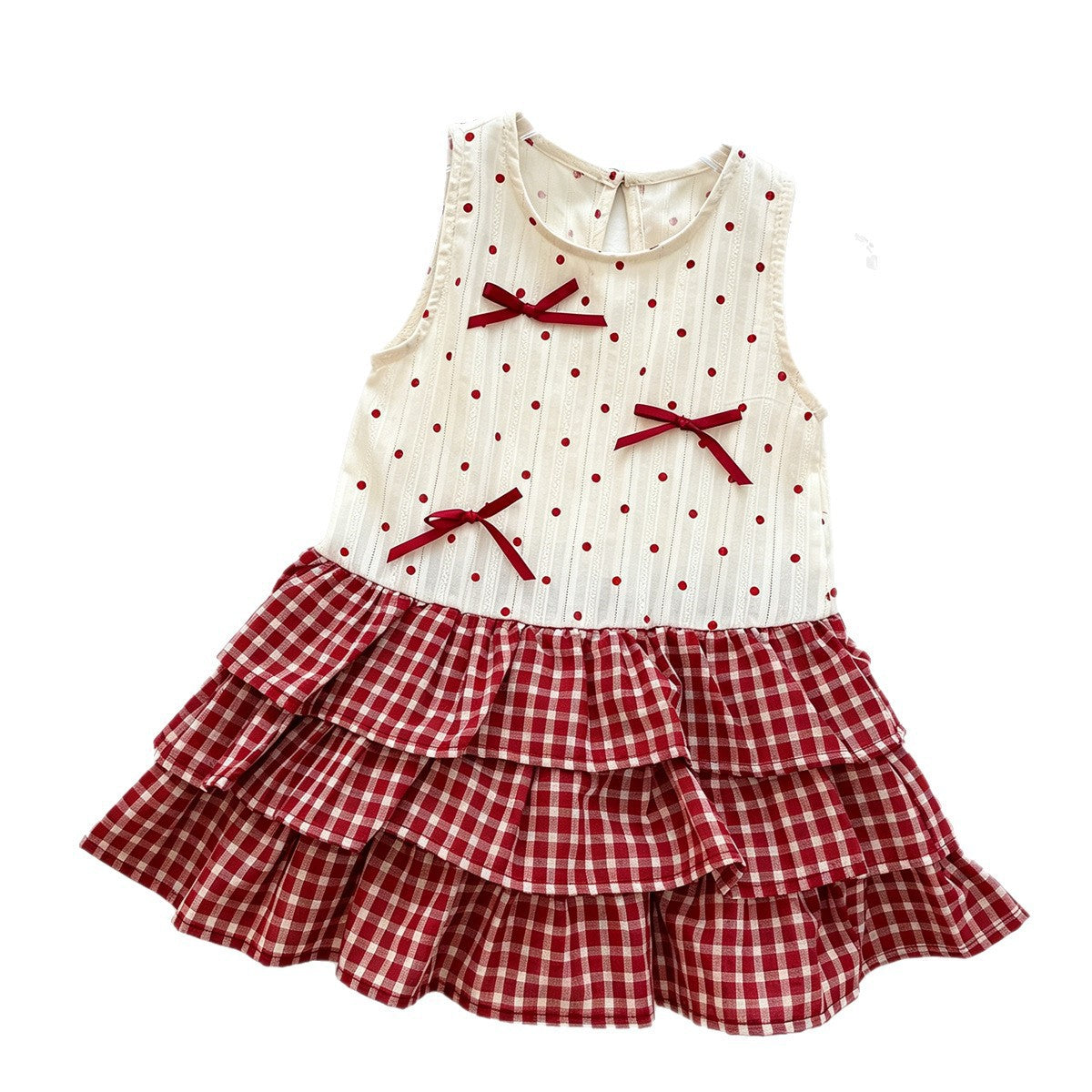Polka Dot Bow Backless Dress for Girls Red and White eprolo