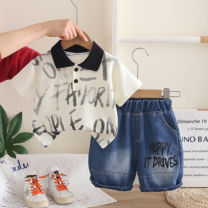 Baby Summer Clothes Letter Polo Shirt Short Sleeve Two Piece Set eprolo