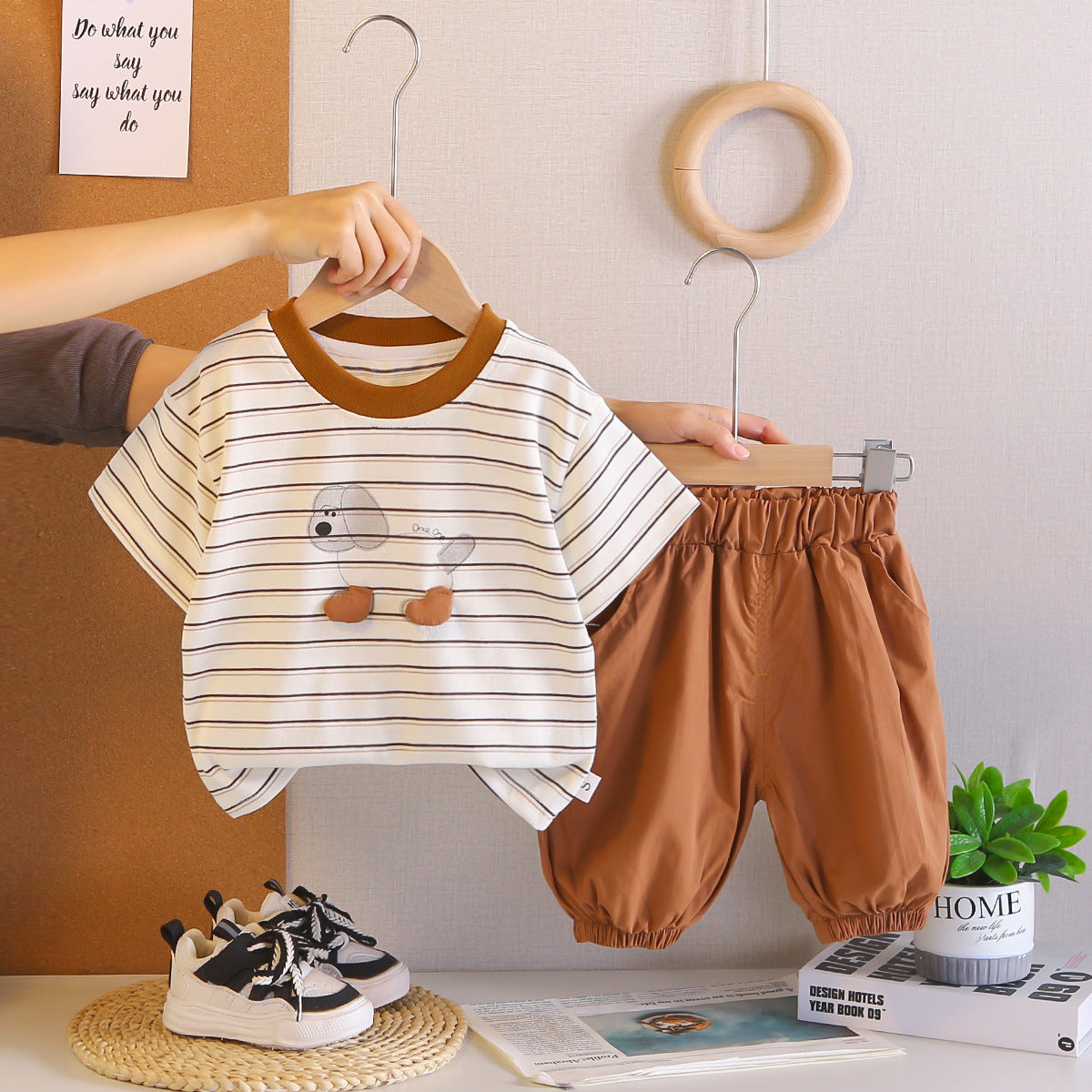 Casual striped short sleeved two-piece set for children in summer eprolo