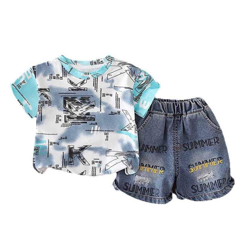 Baby summer clothing letter short sleeved two-piece set eprolo