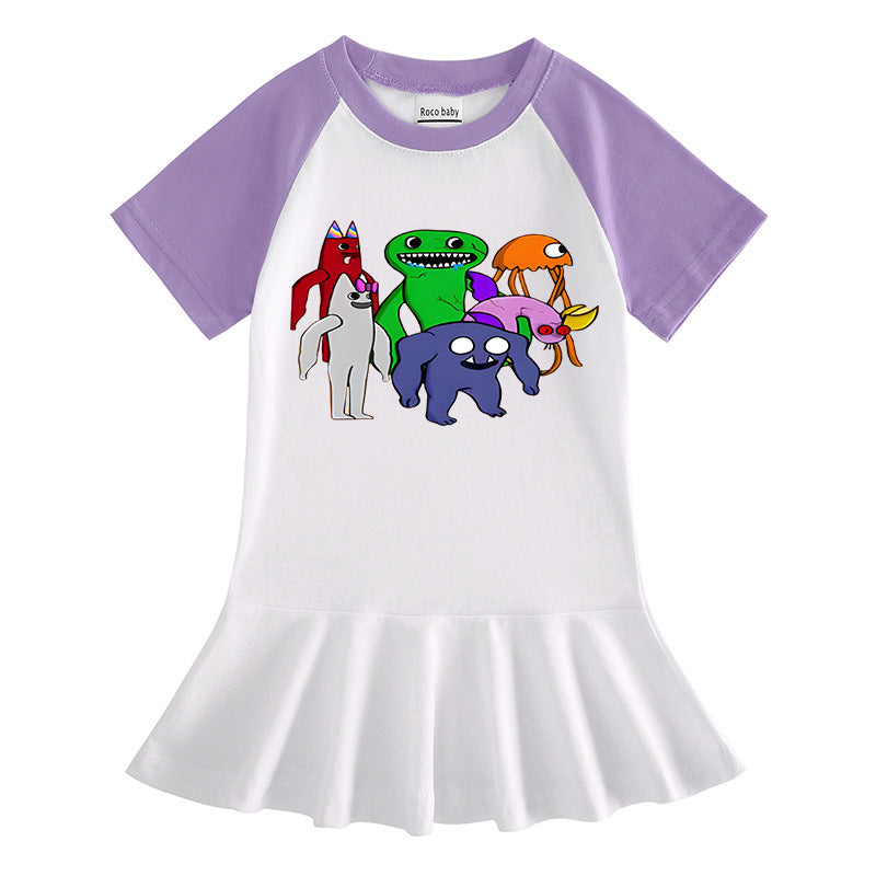 Cartoon half sleeved girl dress with contrasting colors eprolo