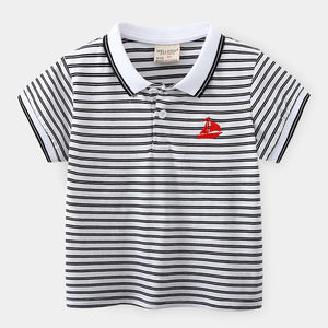 Cute Striped Polo Shirt for Kids Short Sleeve Casual T-Shirt for Boys