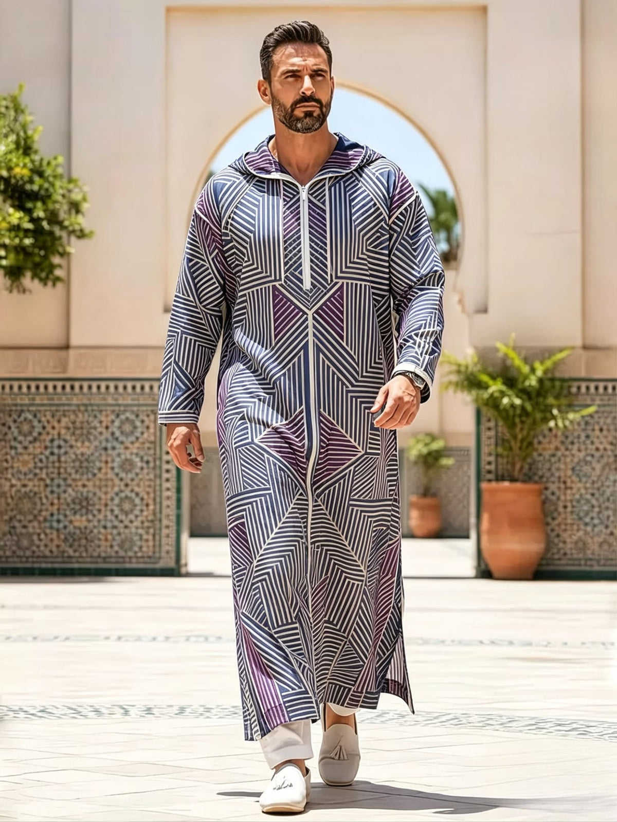 Summer traditional long robe hooded loose daily digital printed long robe eprolo