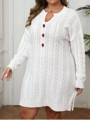Plus Size Strawberry Cable Knit Sweater Dress