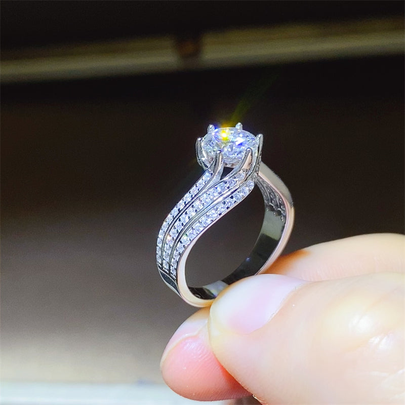 1 Carat Moissanite ring in 925 sterling silver, showcasing sparkling details and elegant design.